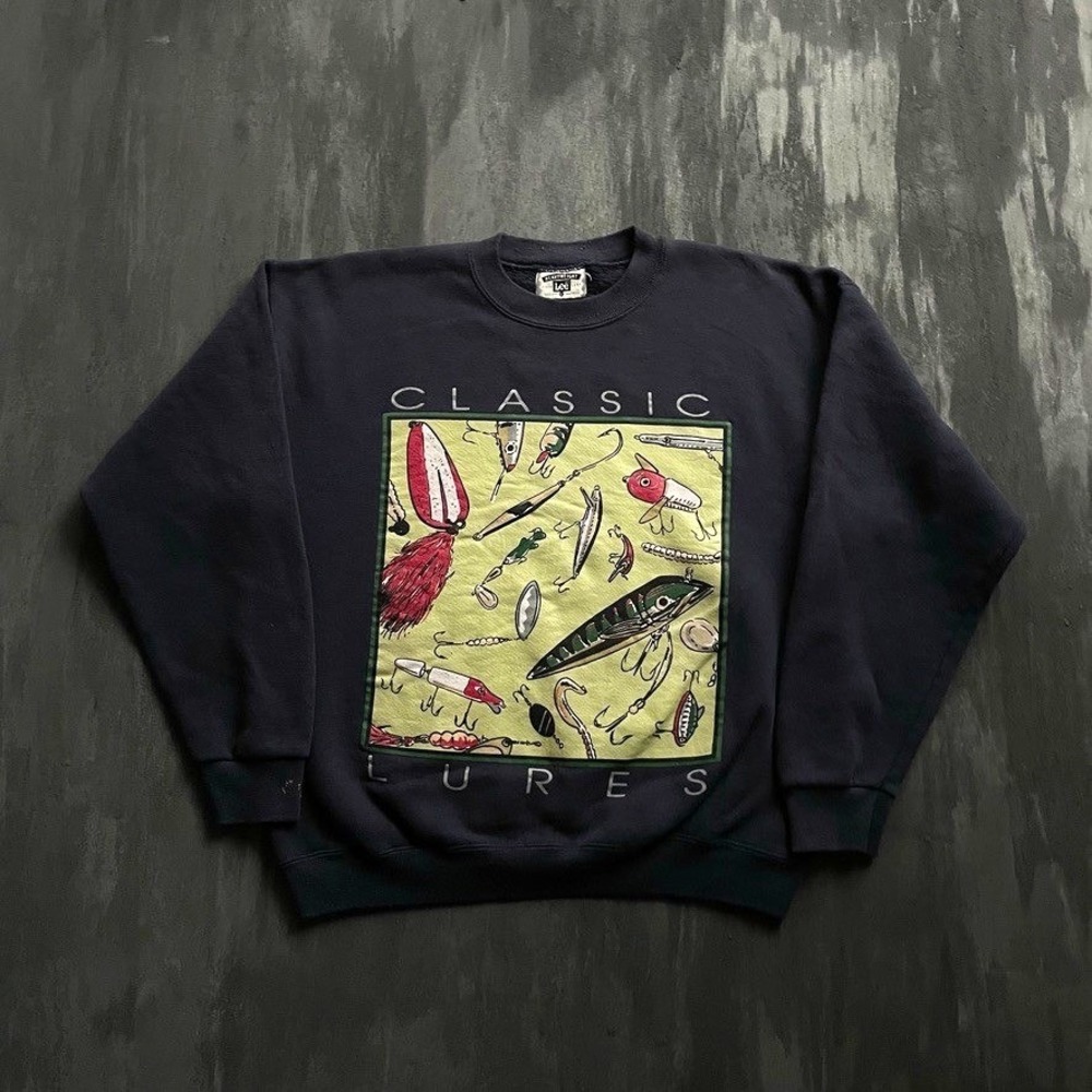 Vintage Lures Graphic Sweatshirt Mens Large Navy Blue 1990s Lee